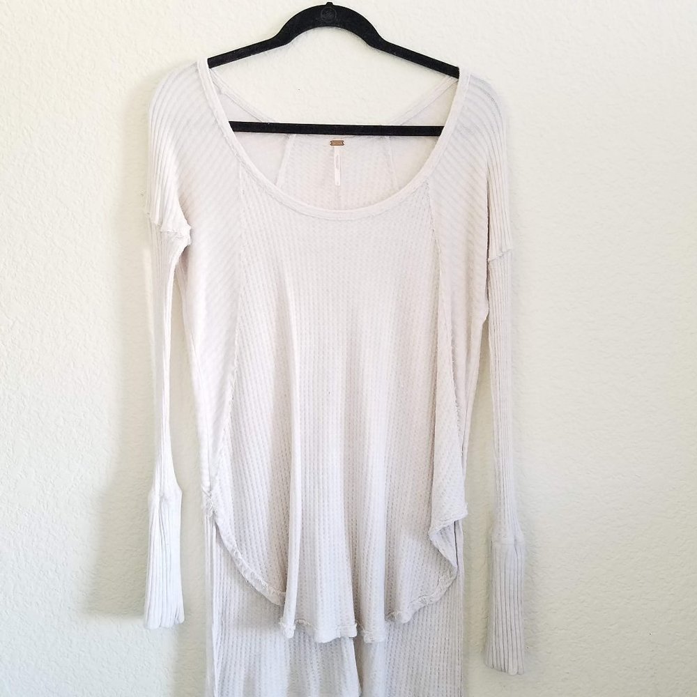 Free People Waffle Knit Long Sleeve Top High Low